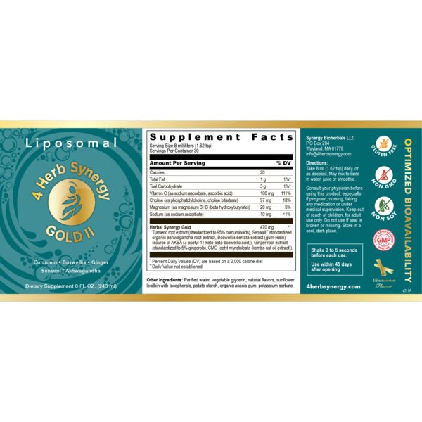 4 Herb Synergy Gold II Facts Label